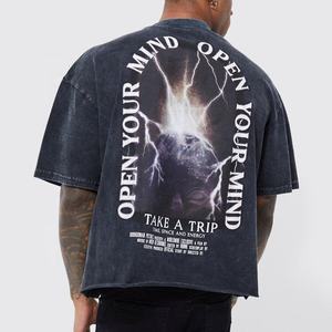 OEM bas quantité minimale de commande vente en gros de t-shirts délavés à l'acide vintage en coton pour hommes, t-shirts décontractés vierges surdimensionnés à col en O de grande taille, chemises pour hommes High Street - Product Image 4