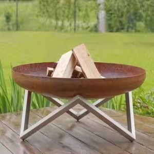 Brasero minimaliste en acier au carbone noir, profond et rond, avec base conique évasée, pour jardin extérieur, foyer à bois - Product Image 5