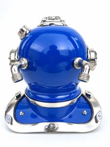 Casco de Buceo Azul Vintage, Escultura Decorativa Náutica, Casco de Buzo de Aguas Profundas con Acabado Plateado, Decoración para el Hogar, Oficina, Bar, Estilo Náutico - Product Image 5
