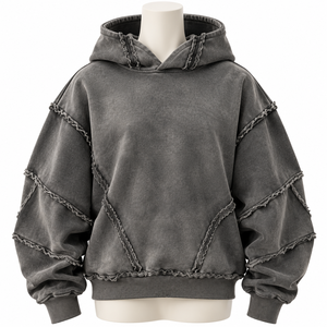 Sudadera con Capucha Oversize Lavada de Nuevo Diseño 2027, de Gran Venta, con Volantes y Manga Linterna, Estilo Pullover, Color Liso, Streetwear de Invierno, 100% Algodón - Product Image 1
