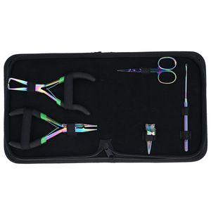 Professional Hair Extension Tools Kit Microbeads Crimping Remover Plier Hook Scissor Parting Finger Rexine <b>Case</b> for salon use - Product Image 1