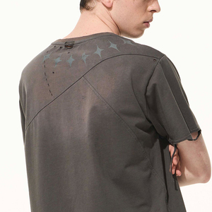 เสื้อยืดคอกลมทรงปกติสำหรับผู้ชาย คุณภาพสูง ผ้าฝ้าย 100% สไตล์ลำลอง ดีไซน์ทำเก่า ระบายอากาศได้ดี แขนสั้น รับสกรีนโลโก้ - Product Image 2