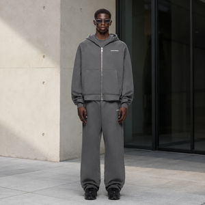 Custom Heavyweight Oversized Straight Leg <b>Zip</b> up <b>Hooded</b> Tracksuit Set OEM Supplier Custom Logo Polyester Hoodie Jogger Set - Product Image 6