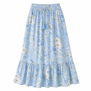 Women's Digital Printed Floral Tiered Floor-Length Woven <b>Chiffon</b> <b>Skirt</b> Elastic Waist Breathable Cotton 160g <b>Long</b> A-Line Casual - Product Image 5