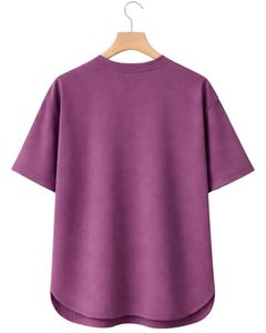 Camiseta Oversize Personalizada Morado Ciruela para Hombre, con Dobladillo Curvo, Hombro Caído, Cuello Redondo, Algodón Liso, Estilo Urbano, Verano - Product Image 2