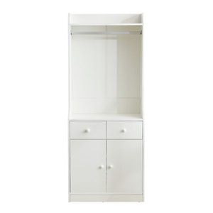 Armadio Bianco per Camera da Letto con Asta Appendiabiti, Cassetti e Ripiani, Maniglie e Vetro Temperato per Conservazione Vestiti - Product Image 4