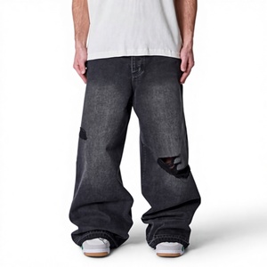 Vaqueros de mezclilla negros vintage para hombre, 100% algodón, cintura media, estilo casual, holgados, de moda urbana, de pierna ancha - Product Image 3
