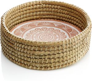 Bread <b>Basket</b> with Terracotta Warmer, Bread <b>Basket</b> for Serving, Sized 11.5" w x 11.5" l x 3.5" h, Indian Inspired Mandala Design - Product Image 1