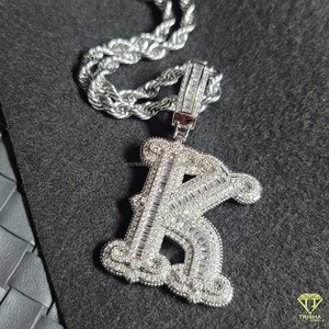จี้ตัวอักษร "B" แบบกำหนดเอง สร้อยคอประดับเพชรโมอิสซาไนต์ สายแบบเชือก เครื่องประดับฮิปฮอป - Product Image 2