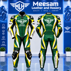 ชุดแข่งรถมอเตอร์ไซค์หนังแท้สีเขียวเหลือง Meesam ชุดป้องกันร่างกายเต็มตัว หนังจิงโจ้ - Product Image 1