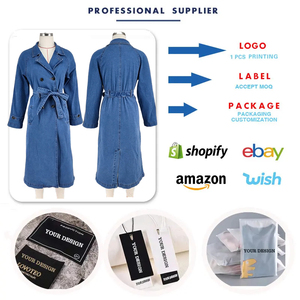 Gabardina Larga de Mezclilla Azul para Mujer, Chaqueta Cruzada con Cuello de Solapa y Cinturón - Product Image 6