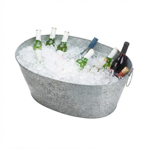 Bac à boissons galvanisé avec poignées, seau à glace ovale en métal pour vin et bière, bassin rafraîchisseur pour traiteur et fêtes - Product Image 2