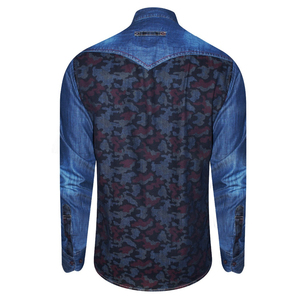 Chemise en jean pour homme, couleur unie, manches longues, style professionnel, nouveau modèle été, 100% coton, col rabattable, vente en gros - Product Image 2
