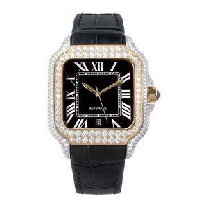 Reloj de Pulsera de Diamantes en Oferta con Caja de Acero Inoxidable y Correa de Cuero Negra, Elegante Reloj de Diseño para Negocios - Product Image 1