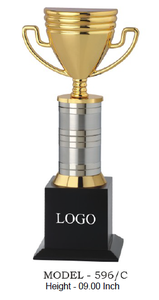 Trophée en métal plaqué or avec colonne argentée et base noire pour récompenses sportives, gravure possible, design durable avec base en bois - Product Image 6
