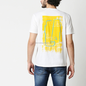 T-shirt en coton blanc à manches courtes et col rond pour homme Kalan Industries, coupe classique, imprimé avec un motif de lettres, style décontracté - Product Image 2