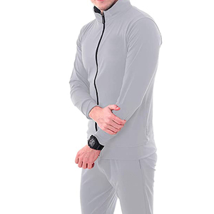 Men's Gray Full Zip <b>Tracksuit</b> Set Quick Dry Sporty Casual Autumn Wear Solid Color Long Sleeve With Side Pockets - Product Image 4