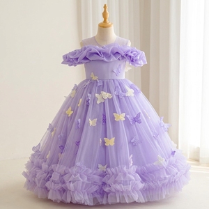 TutuPetti Wholesale Ivory Off-Shoulder 3D Butterfly Tulle Ball Gown <b>Long</b> Flower <b>Girl</b> <b>Dress</b> OEM High Quality From Vietnam - Product Image 3