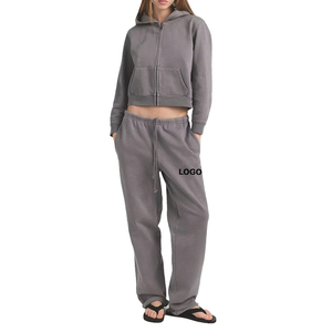 Conjunto de Sudadera con Capucha de Algodón Premium y Pantalones Deportivos de Pierna Recta para Mujer, 2 Piezas, Estilo Holgado, Personalizable OEM - Product Image 1