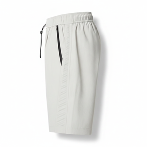 Short de bain sport pour homme en coton gris clair à séchage rapide, avec logo brodé, taille à cordon de serrage, poches latérales, longueur Bermuda, couleur unie - Product Image 2