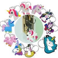 Porte-clés Licorne 2D en PVC, Faible MOQ, Breloque Animale Mignonne avec Anneau Métallique, Cadeau en Gros