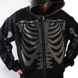 Sweat à capuche zippé oversize vintage délavé style streetwear, personnalisé, coupe ample, brodé de strass pour homme Ma141 - Product Image 6
