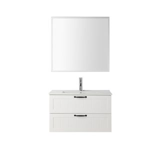 Mobile Bagno Moderno da Parete 31.5 Pollici con Doppio Cassetto, Specchio e Lavabo Integrato, Chiusura Ammortizzata, Stile Decorativo - Product Image 5