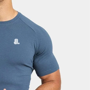 Camiseta Casual de Manga Corta para Hombre, Cuello Redondo, Color Azul Sólido, Tejido No Tejido, Corte Regular, Algodón/Fibra de Bambú, Secado Rápido, Transpirable, con Logotipo Frontal - Product Image 5