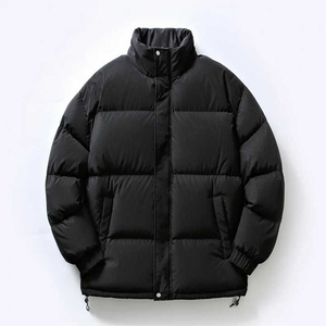 Chaqueta de burbujas gris sólida para hombre, cuello alto, cierre de cremallera, cortavientos, ropa casual de invierno, relleno 100% de fibra de poliéster, corte alto frontal - Product Image 3
