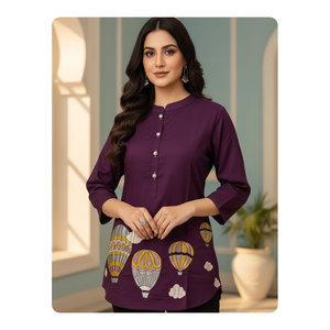 Haut court décontracté en rayonne brodée de qualité export, style traditionnel indien, pour femme, idéal pour les fêtes, lavable, pour l'export international - Product Image 6