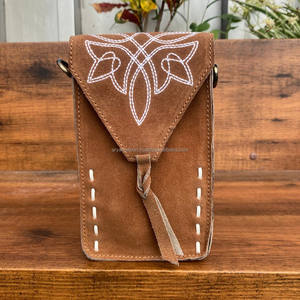 Nouveaux produits 2024 mode tendance botte point daim cuir bandoulière téléphone portable sacs en cuir véritable pochette de téléphone portable pour les femmes - Product Image 3