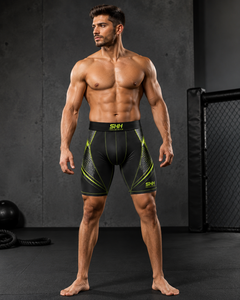 Custom Men <b>Compression</b> Shorts Black Green Sports Base Layer Gym Running Training Fitness Tights OEM Private Label Manufacturer - Product Image 4