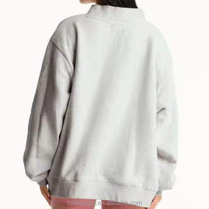 Light Blue Mock Neck <b>Sweatshirt</b> with Small <b>White</b> Circle Chest Design Long Sleeves Banded Cuffs and Hem Private Label Apparel - Product Image 4