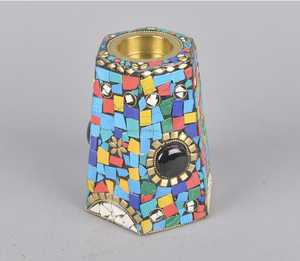 Soporte de incienso de mosaico y metal antiguo Soporte de quemador de incienso de latón con caramelo aromático y Palo de incienso con aroma de océano - Product Image 3