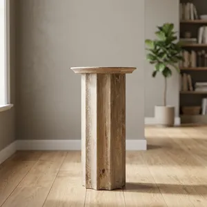 Rustic Wooden Side <b>Table</b> <b>Round</b> Top Handmade Antique Finish Living Room Furniture - Product Image 2