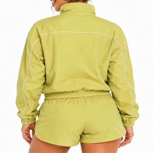 <b>Women</b>’s Zip Up Windbreaker Jacket And <b>Shorts</b> Two Piece Set Elastic Waist Sporty Style Breathable Style Wear Relaxed Fit Wear - Product Image 2