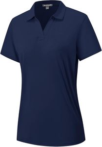 <b>Women's</b> Navy Blue Short Sleeve Polo Shirt Solid Color Breathable Knitted Casual <b>Top</b> - Product Image 4