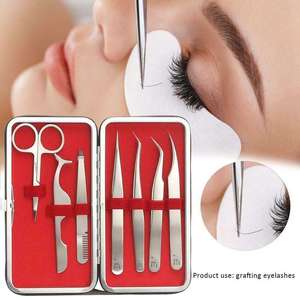 Juego de herramientas de acero inoxidable de primera calidad para extensión de pestañas y modelado de cejas en un elegante estuche. - Product Image 5