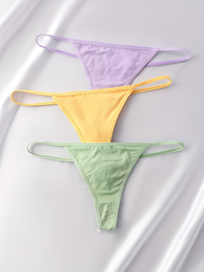 Women High-Waist Thong Panties Knitted Breathable Comfortable Traceless Yellow Green Light Purple Shorts - Product Image 2