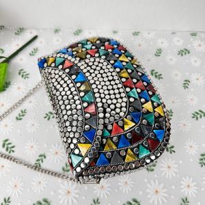 Top Vente Pierre Embrayage De Luxe Conception À La Main Sacs Argent Soirée Designer En Laiton Mosaïque Avec Du Métal Par FWE - Product Image 6
