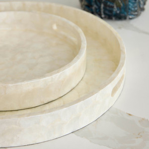 Modern Wood Decorative <b>Tray</b> Set Round Serving <b>Trays</b> <b>Handles</b> Luxury Vanity Organizer American Style Multifunction Coastal Home - Product Image 4