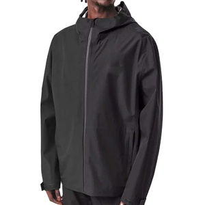 Veste coupe-vent imperméable à capuche pour homme, noire unie, enduite de PU, fermeture éclair décontractée, pour l'automne - Product Image 4