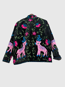 Veste en velours rose brodée à la main avec motif cerf, manches longues, col mandarin, grande taille, vêtements d'automne pour femmes - Product Image 2