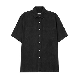 Chemise en jean décontractée à manches courtes pour homme LD8163.2 – Respirante, écologique, col montant, style minimaliste, design ton sur ton élégant - Product Image 1