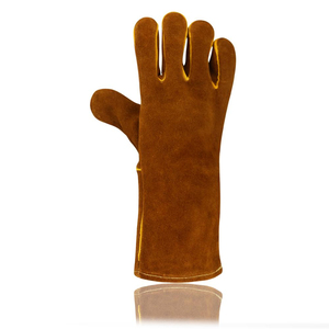 Gants de soudage en cuir de vachette jaune 2026 avec surpiqûres, protection de sécurité avec doublure intérieure en polaire et coton - Product Image 6
