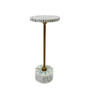 Mesa Artesanal Azul y Blanca con Base Alta de Capiz, Diseño con Incrustaciones de Madreperla, Mueble para Sala de Estar, Fabricante Vietnamita - Product Image 1