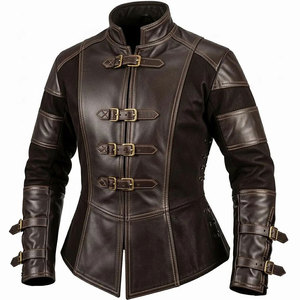 Handmade Men Brown <b>Leather</b> Trench Coat Custom Genuine <b>Leather</b> <b>Long</b> <b>Jacket</b> Gothic Cosplay Streetwear - Product Image 1