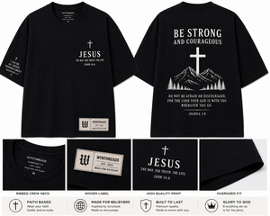 T-shirt noir surdimensionné pour homme de qualité supérieure, citation biblique sur le thème de la foi, impression de croix de Jésus-Christ, chemise décontractée en coton pour chrétiens - Product Image 3