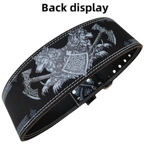 Ceinture de musculation en cuir noir avec motif loup et hache, fermeture à boucle réglable pour l'entraînement de force des hommes - Product Image 4
