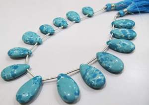 Perles de pierre de magnésite turquoise, forme poire, simples, 8 pouces de long - Product Image 4